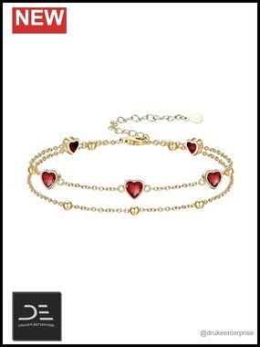 925 Sterling Silver Birthstone Link Bracelet, Heart Charm 18K Gold Plated